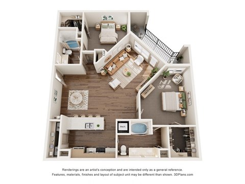 Floor plan for 2 beds, 2 baths, 1362 sqft